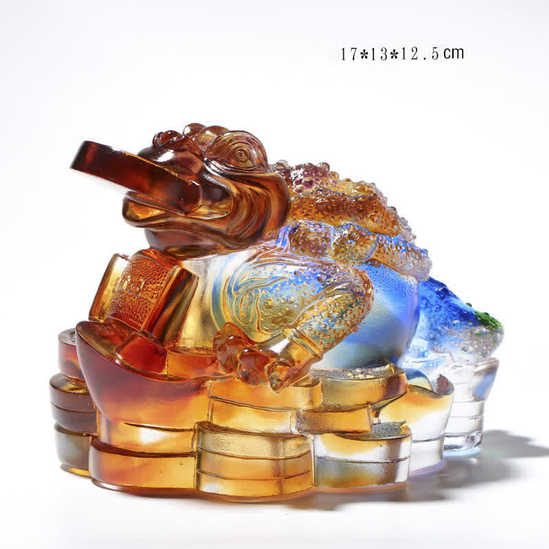 Grenouille Feng Shui Pièce d'art en cristal Liuli faite à la main Décoration de bureau à domicile Richesse - 17 x 13 x 12,5 cm - image 8
