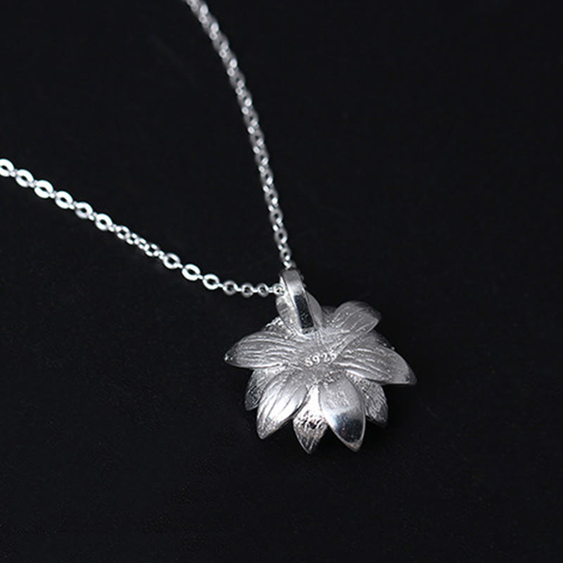 Collier pendentif fleur de lotus en argent sterling 925 avec Buddha Stones et lazurite