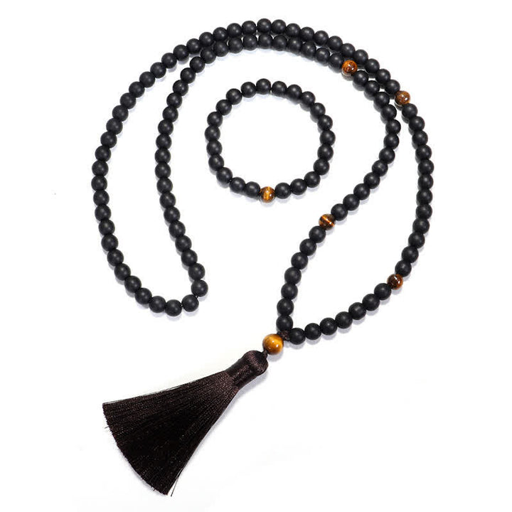 Buddha Stones en pierre givrée œil de tigre avec pendentif et équilibre