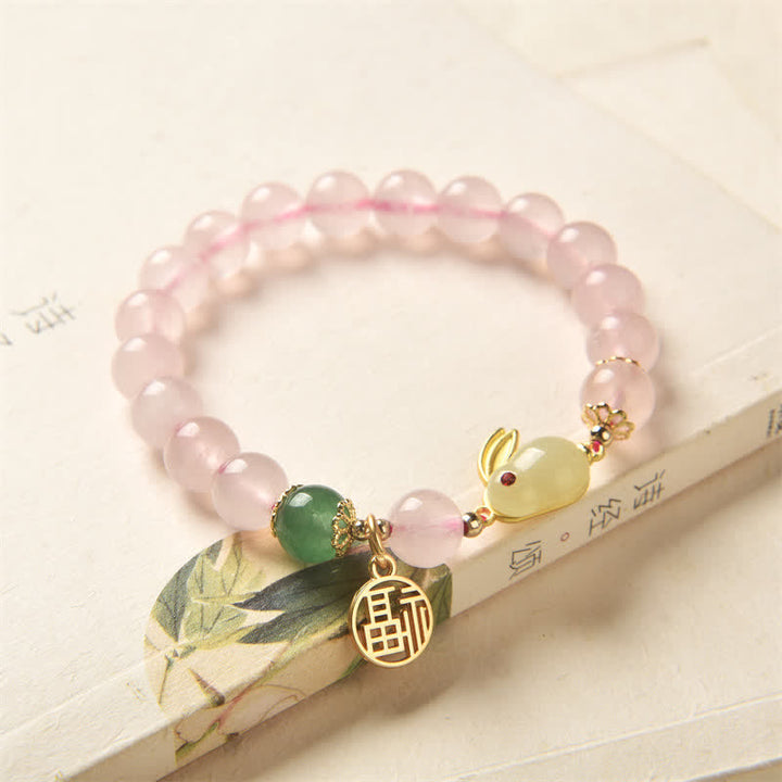 Bracelet de bonheur et d'amour en cristal rose naturel d'agate verte de l'année du lapin