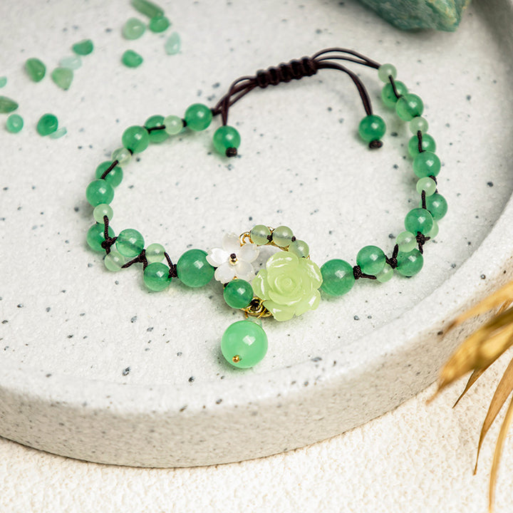 Buddha Stones Succès financier Jade Tissage tressé Prospérité Abondance Bracelet de cheville
