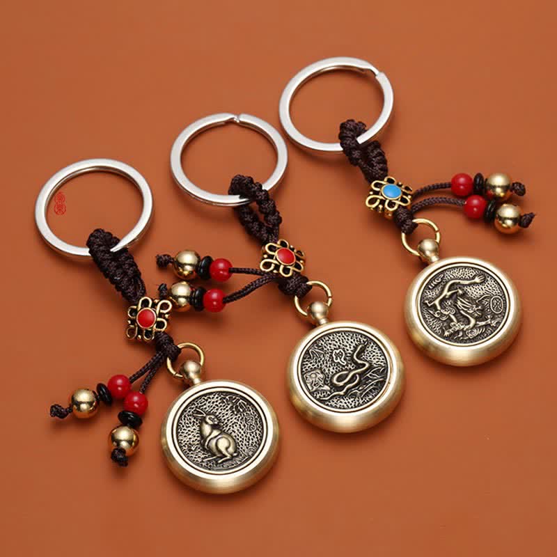 Porte-clés avec 12 bénédictions du zodiaque chinois pour la richesse et la fortune