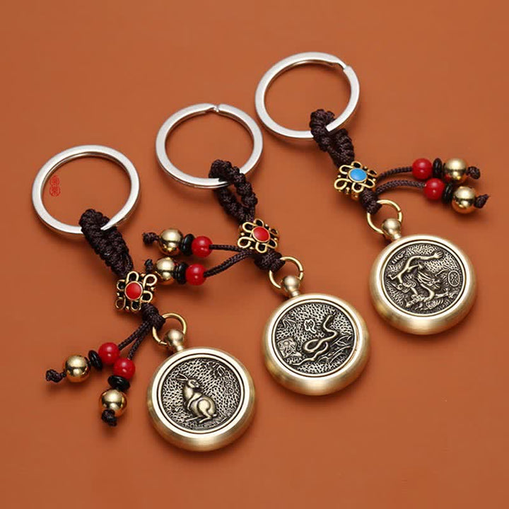 Porte-clés avec 12 bénédictions du zodiaque chinois pour la richesse et la fortune
