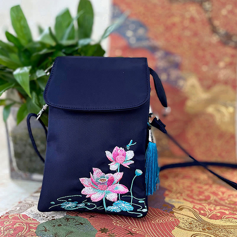 Sac à bandoulière en Buddha Stones imperméable brodé à la main avec fleurs de lotus - image 21