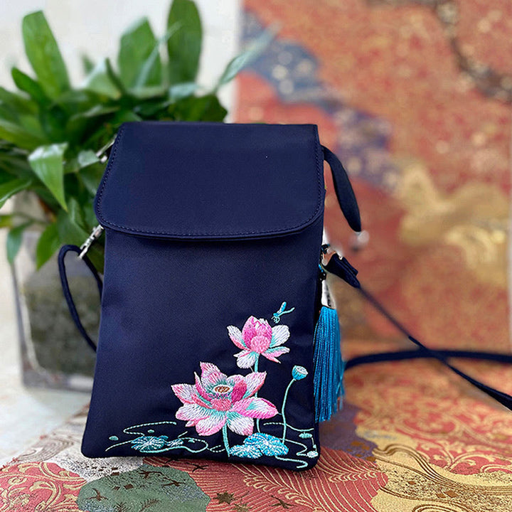 Sac à bandoulière en Buddha Stones imperméable brodé à la main avec fleurs de lotus - image 21