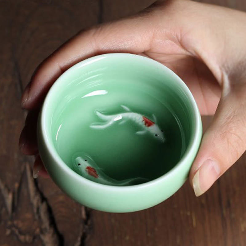 Buddha Stones Poisson Koi Coloré Tasse à Thé en Céramique Tasse à Thé Kung Fu Bol