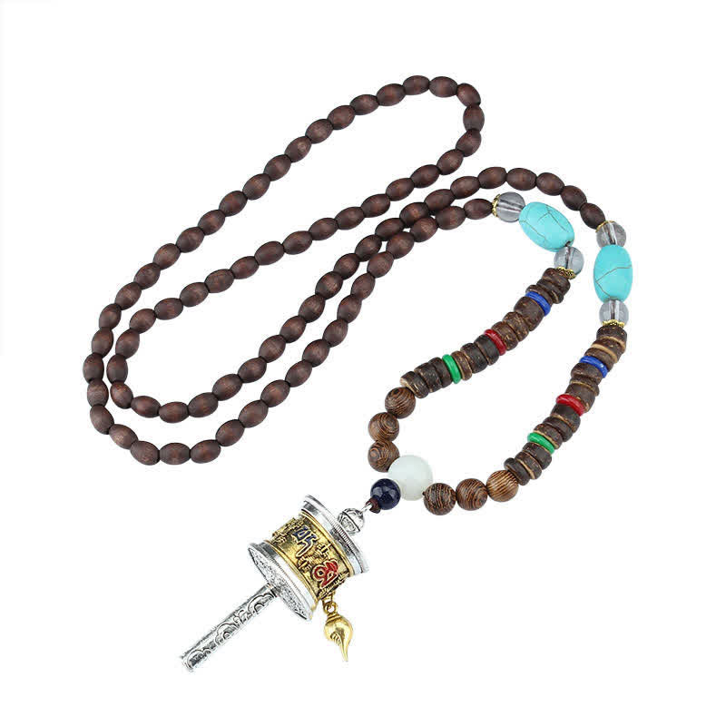 Collier pendentif en bois Vajra Buddha Stones tibétaines Om Mani Padme Hum et rotation de la roue de prière - image 12