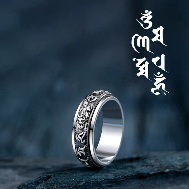 Bague rotative en Buddha Stones tibétaines Om Mani Padme Hum PiXiu gravée pour la richesse et la chance