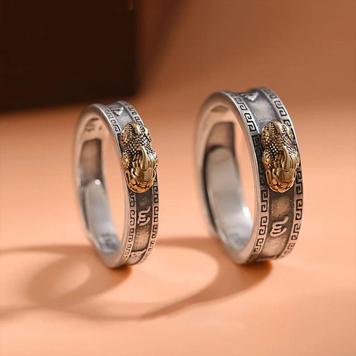 Bague PiXiu Om Mani Padme Hum Sutra du Cœur Chance Richesse Couple