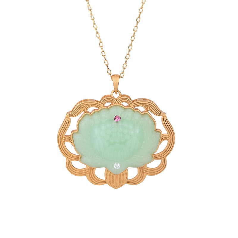 Collier pendentif harmonie lotus en jade naturel - image 3