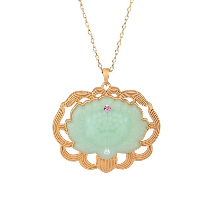 Collier pendentif harmonie lotus en jade naturel - image 3