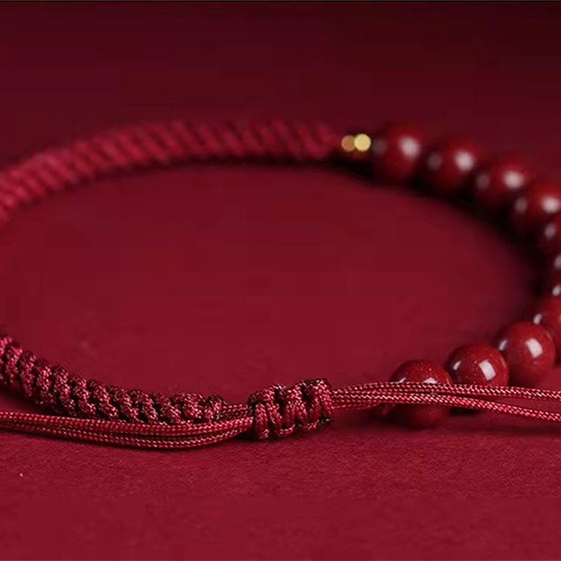 Bracelet en corde de bénédiction avec nœud King Kong en cinabre naturel et Buddha Stones