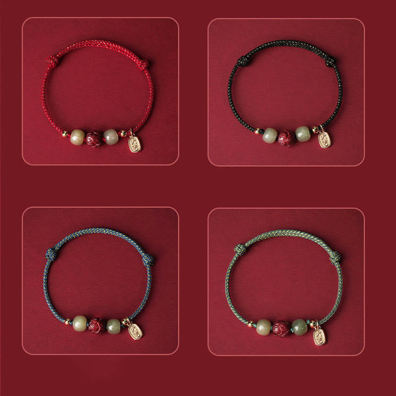 Bracelet en corde fait main en jade Hetian plaqué or 14 carats avec lotus porte-bonheur de Buddha Stones - image 14