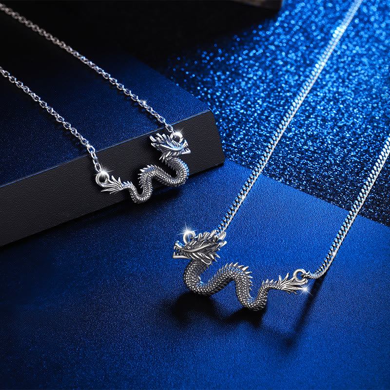 Collier avec pendentif en chaîne de protection du dragon de bon augure en argent sterling 925 Buddha Stones