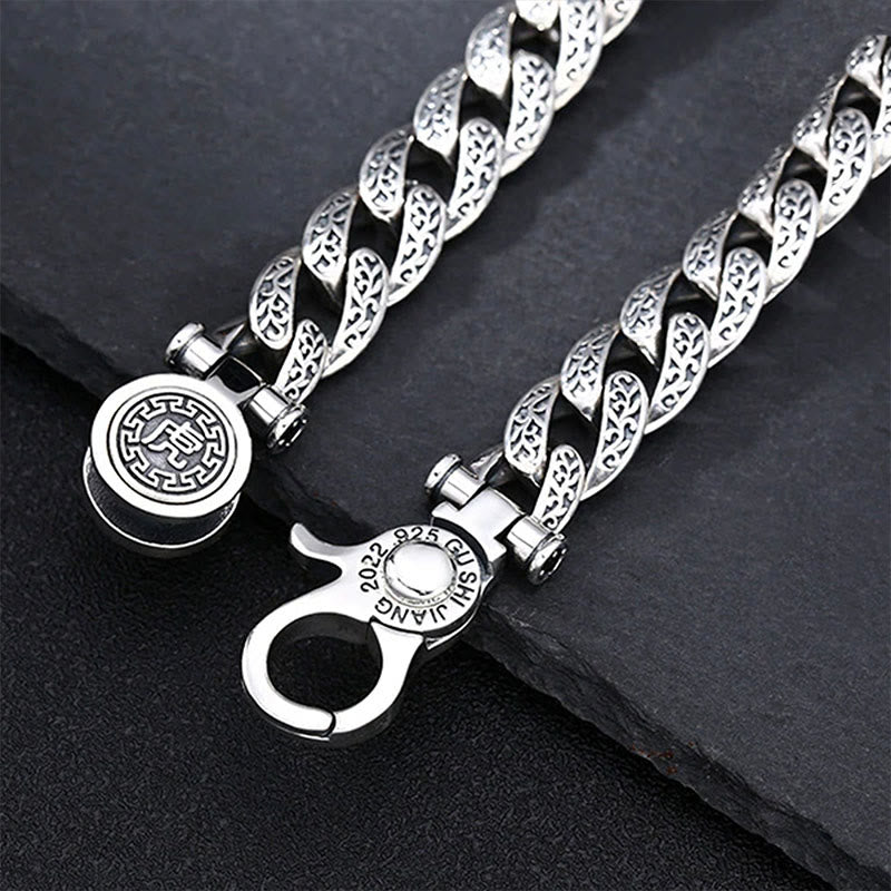 Bracelet énergétique porte-bonheur gravé avec motif floral de la dynastie Tang et Buddha Stones