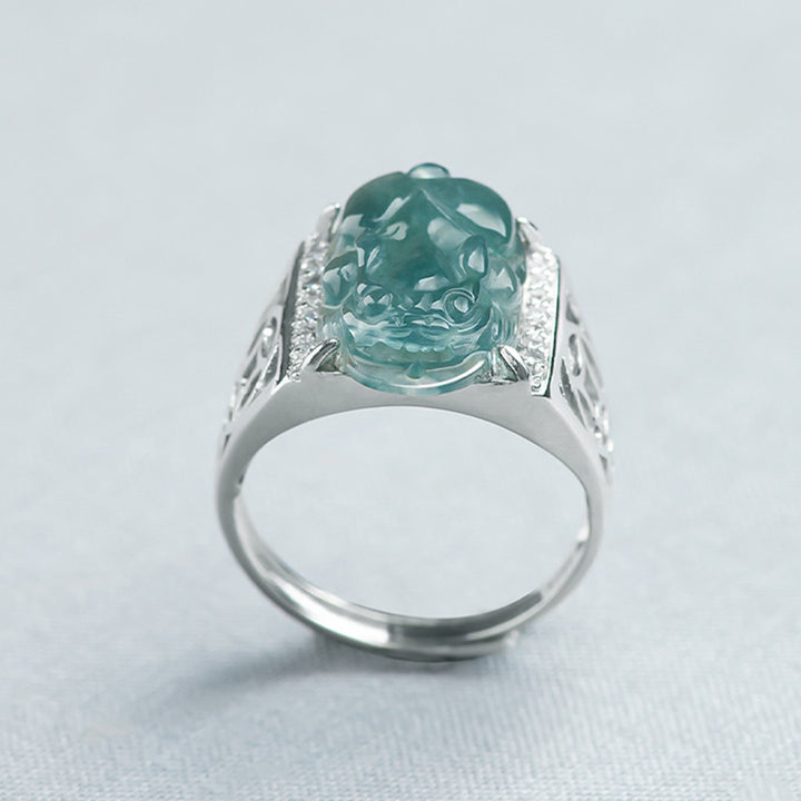 Bague porte-bonheur en jade PiXiu Fengshui en argent sterling 925 Buddha Stones