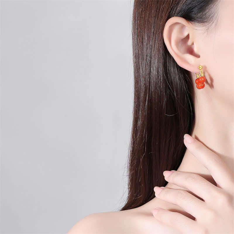 Boucles d'oreilles en argent sterling 925 avec perles d'agate rouge Hetian Jade