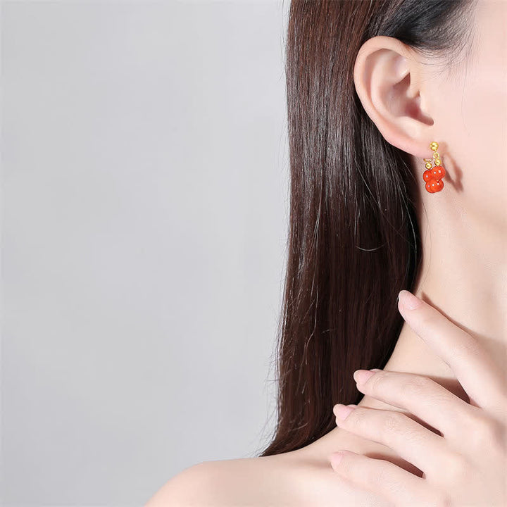 Boucles d'oreilles en argent sterling 925 avec perles d'agate rouge Hetian Jade