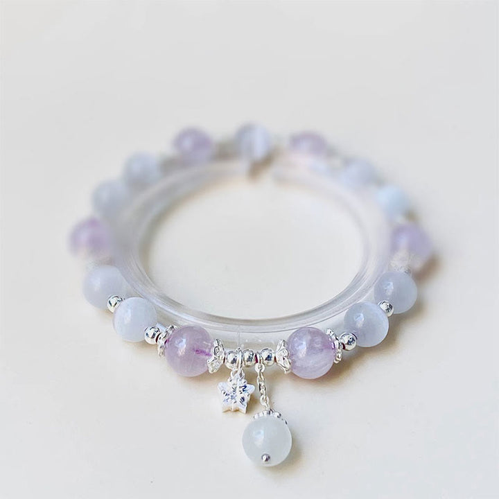 Bracelet étoile de conscience spirituelle œil de chat en améthyste naturelle en argent sterling 925 de Buddha Stones - Bracelet en argent sterling 925 avec améthyste et œil-de-chat (tour de poignet 14-16 cm) - image 0