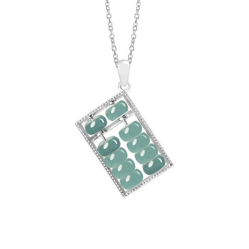 Collier pendentif en argent sterling 925 avec Buddha Stones et jade naturel à motif boulier