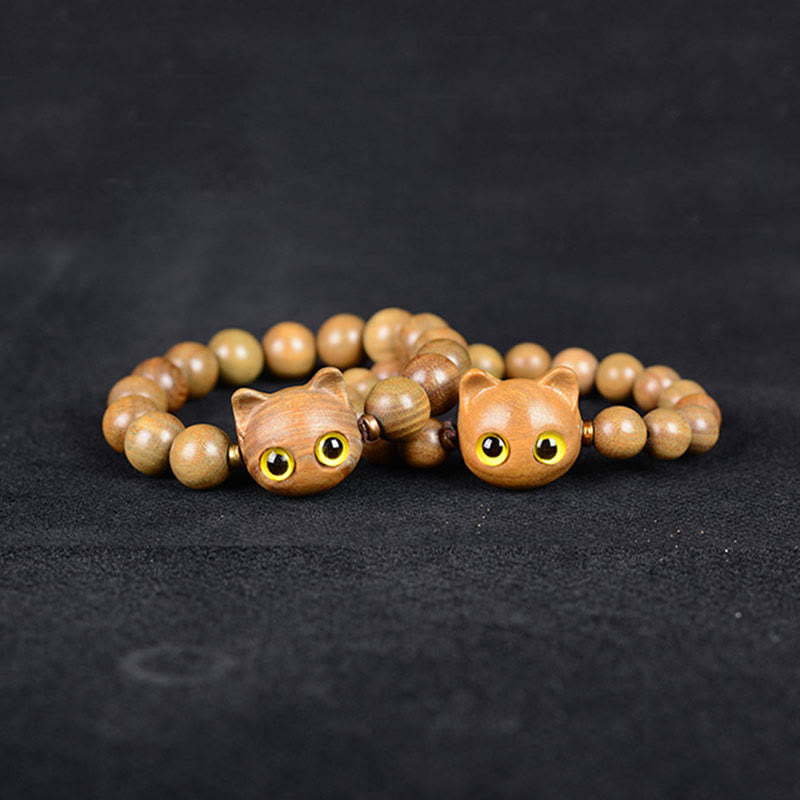 Bracelet d'équilibre en forme de chat avec Buddha Stones en bois d'ébène, bois de santal vert et bois de santal rouge - image 7