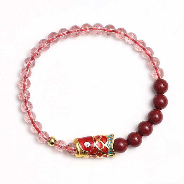 Bracelet de guérison porte-bonheur en quartz fraise et cinabre en Buddha Stones
