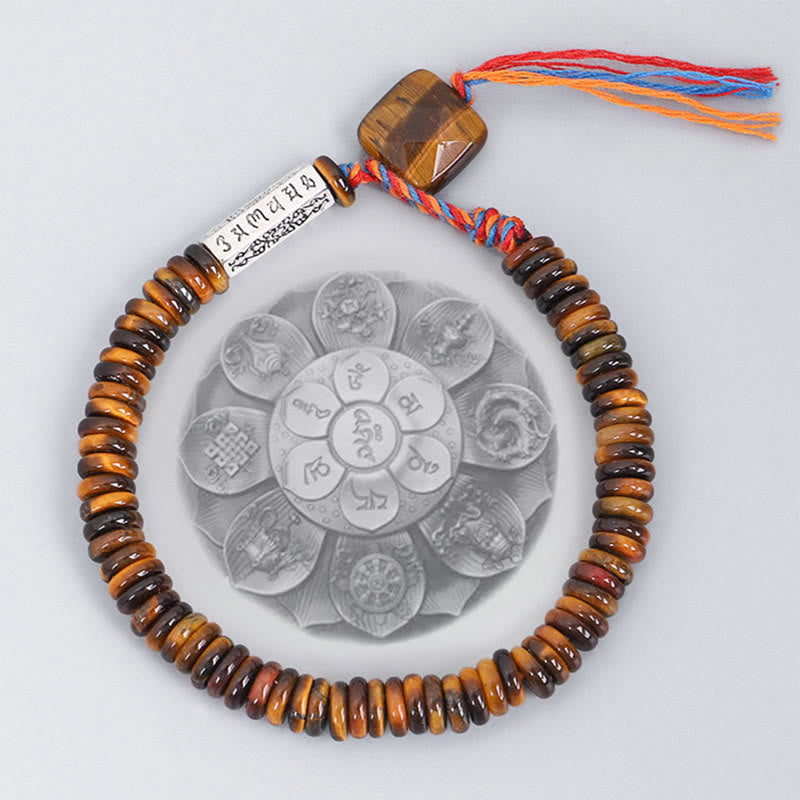 Bracelet de protection et de pouvoir tibétain en Buddha Stones et œil de tigre Om Mani Padme Hum