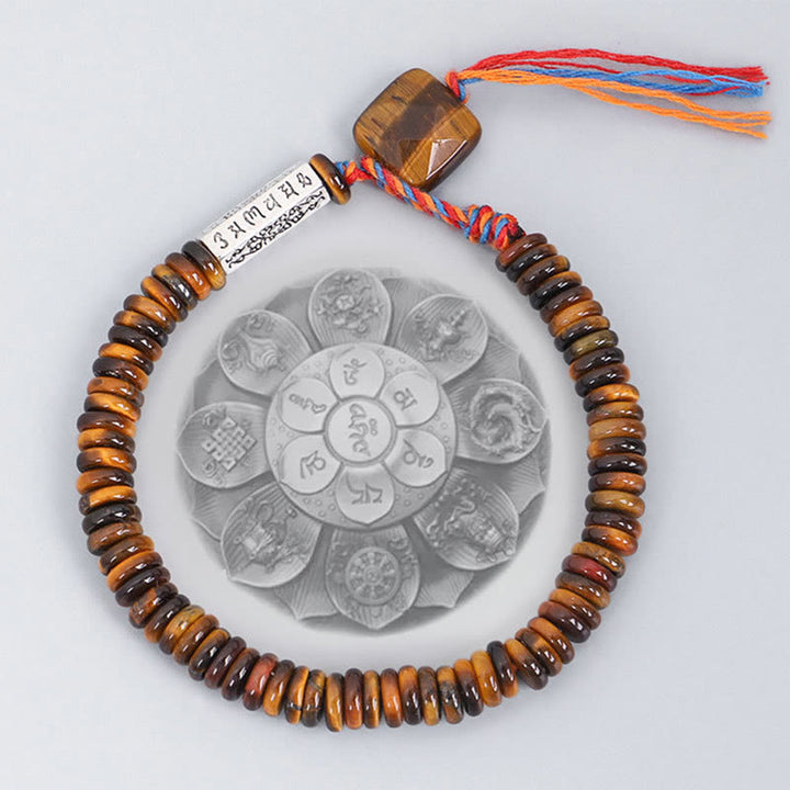 Bracelet de protection et de pouvoir tibétain en Buddha Stones et œil de tigre Om Mani Padme Hum