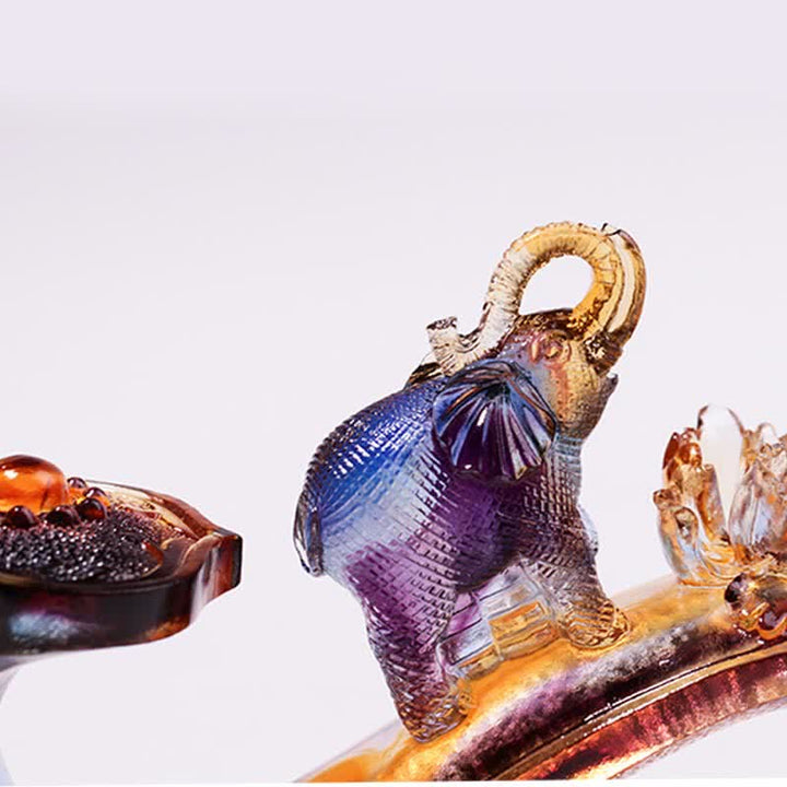 Pièce d'art en cristal fait à la main en forme d'éléphant Ruyi de Liuli, décoration d'intérieur avec base en cristal - image 4