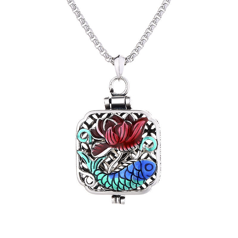 Collier pendentif en forme de boîte de prière avec Buddha Stones, poisson Koi, lotus, pièces de cuivre, Luck Ghau - image 6