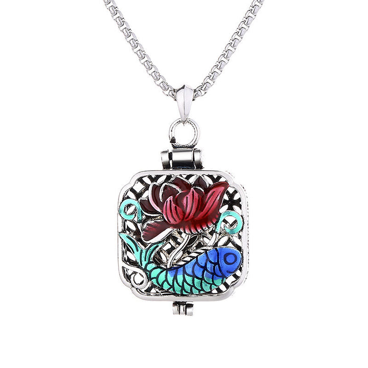Collier pendentif en forme de boîte de prière avec Buddha Stones, poisson Koi, lotus, pièces de cuivre, Luck Ghau - image 6