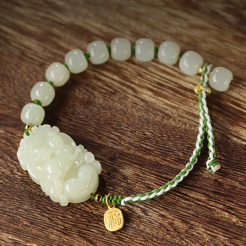 Bracelet porte-bonheur en argent sterling 925 avec jade Hetian et signe du zodiaque chinois