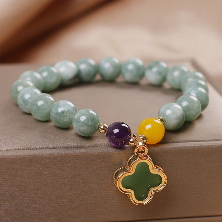 Bracelet porte-bonheur en jade et trèfle à quatre feuilles avec Buddha Stones