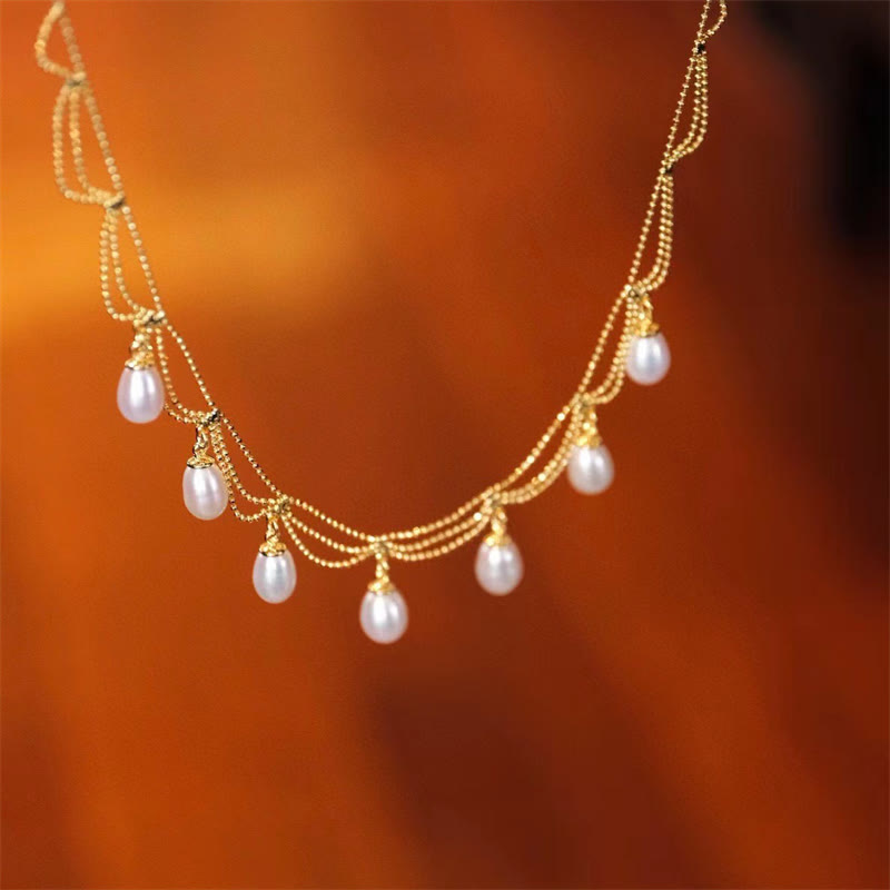 Collier pendentif multicouches de guérison en perles de perles plaquées or 14 carats vintage