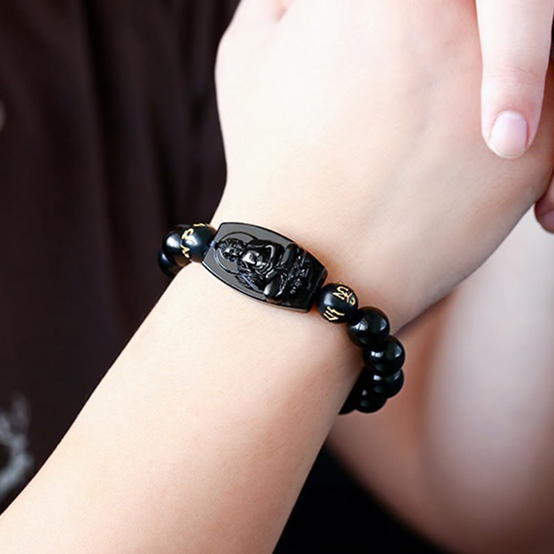 Bracelet de protection en obsidienne avec Buddha Stones et signe du zodiaque chinois