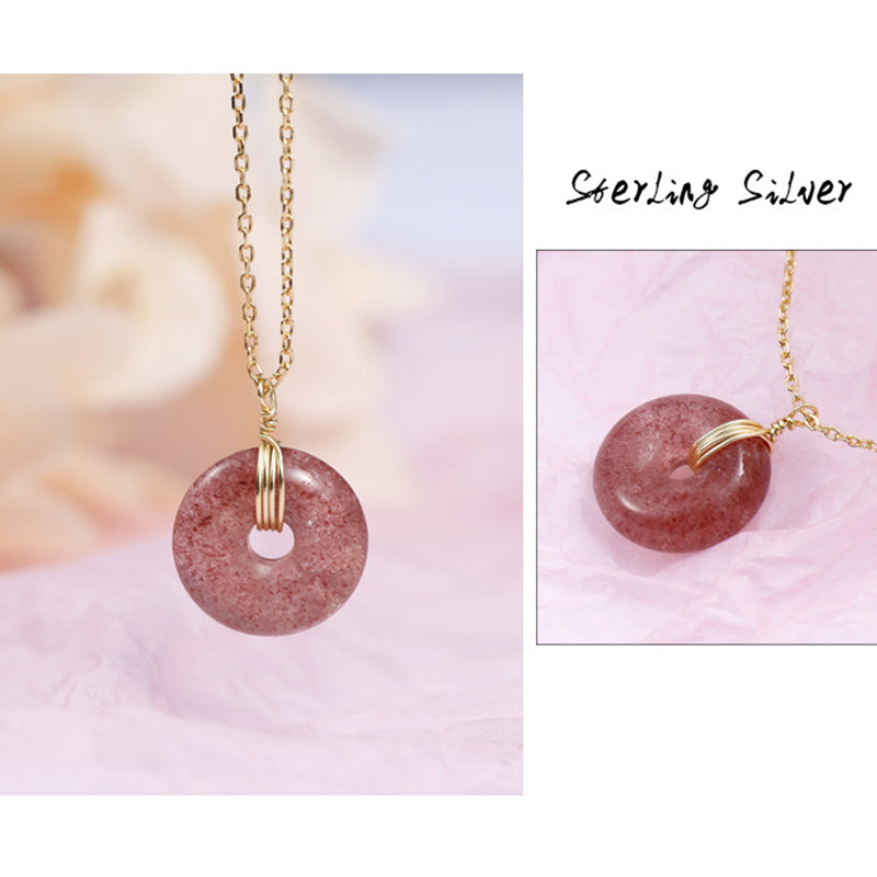 Collier de guérison positif en argent sterling 925 avec quartz fraise et pierres de Buddha Stones
