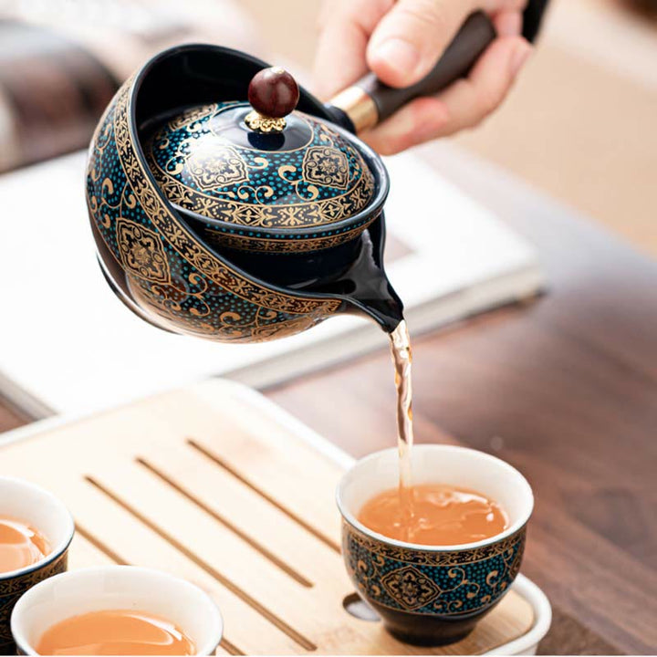 Service à thé chinois Gongfu en Buddha Stones avec théière en céramique et sac cadeau portable