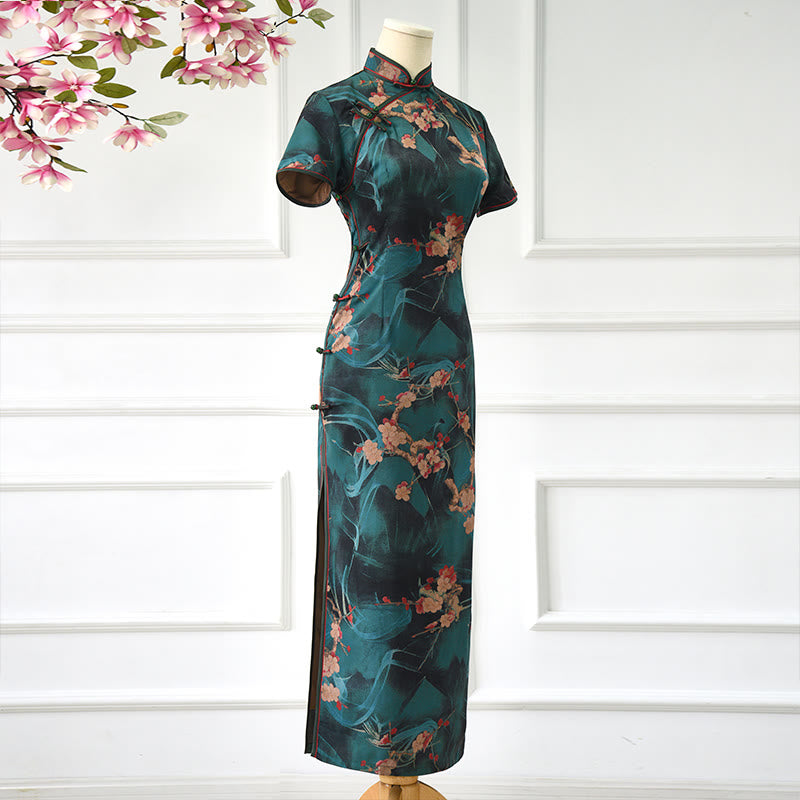 Robe Qipao à imprimé floral rose vintage Buddha Stones pour femme - image 1