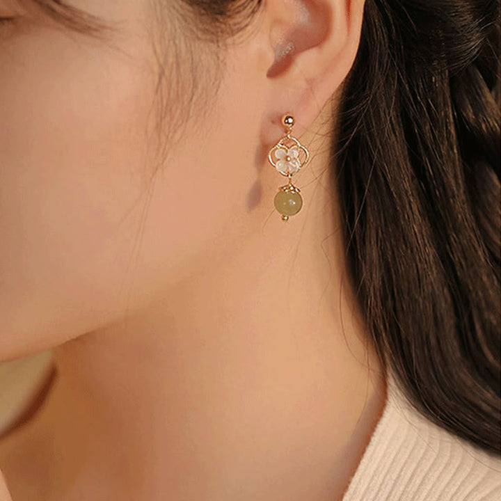 Boucles d'oreilles pendantes en jade et pierre de Tridacna Buddha Stones