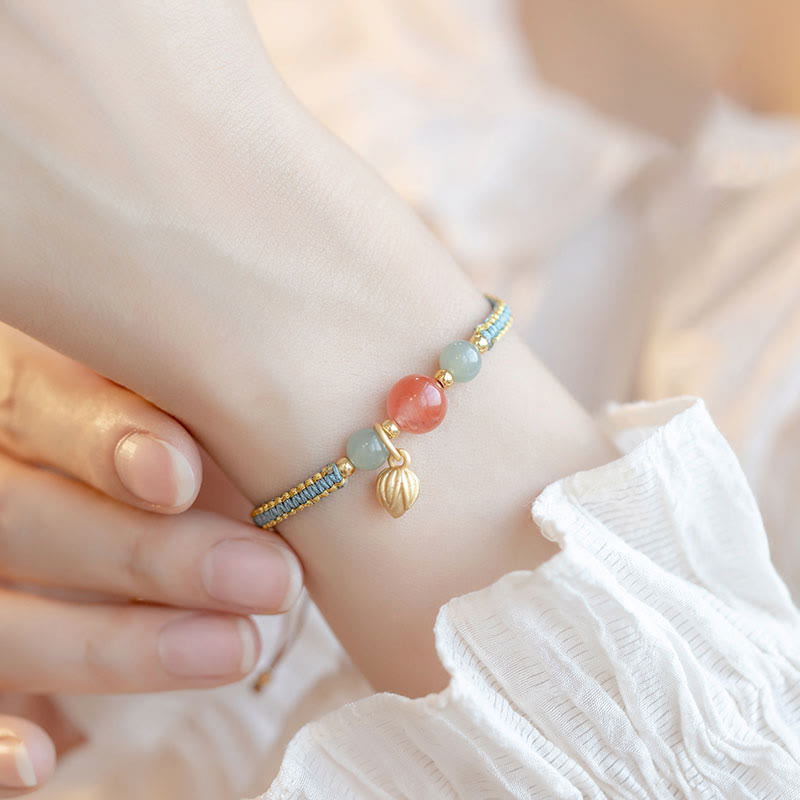 Bracelet en corde de confiance calme et agate rouge en jade et lotus avec Buddha Stones