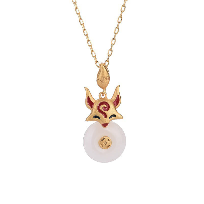 Collier pendentif en cuivre avec Buddha Stones et renard en jade blanc