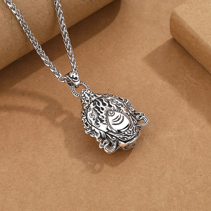 Collier pendentif porte-bonheur en cuivre avec amulette jaune du dieu de la richesse et des Buddha Stones