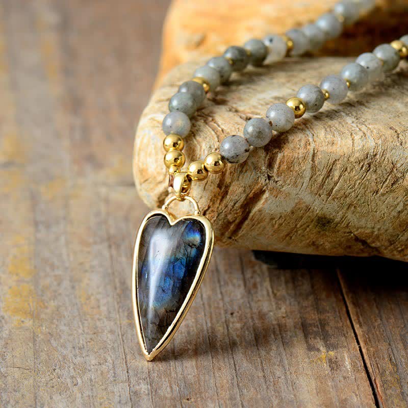 Collier pendentif en perles de guérison et de soutien en labradorite avec Buddha Stones - image 1