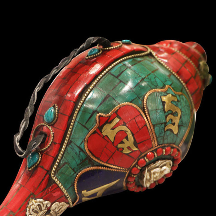 Décoration porte-bonheur tibétaine faite à la main, Shankha Om Mani Padme Hum, coquille de conque de bouddha - image 7