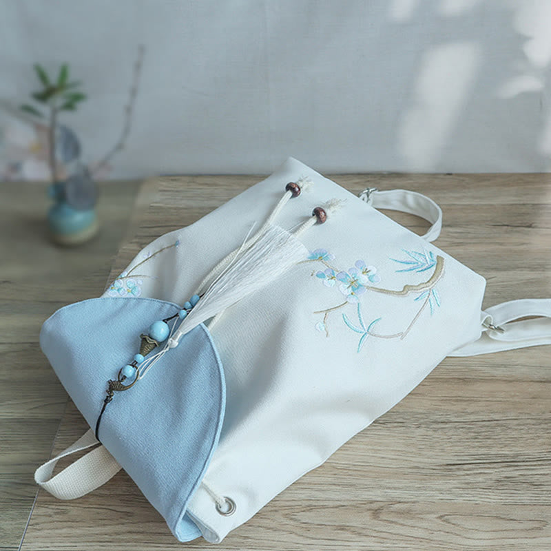 Sac à dos en toile de grande capacité brodé à la main avec Buddha Stones