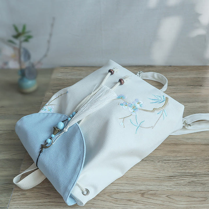 Sac à dos en toile de grande capacité brodé à la main avec Buddha Stones
