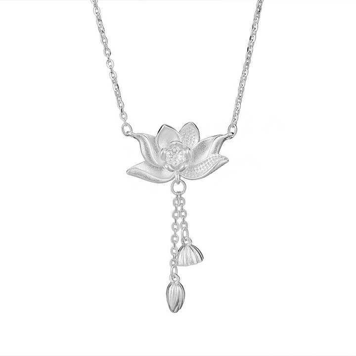Collier pendentif en argent sterling 999 sculpté en forme de gousse de fleur de lotus avec Buddha Stones