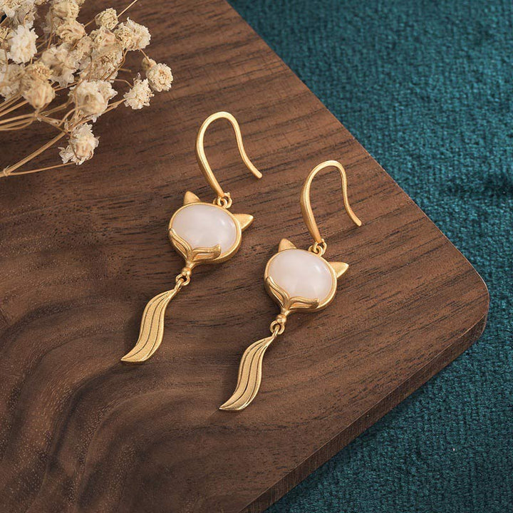 Boucles d'oreilles porte-bonheur en jade blanc Feng Shui