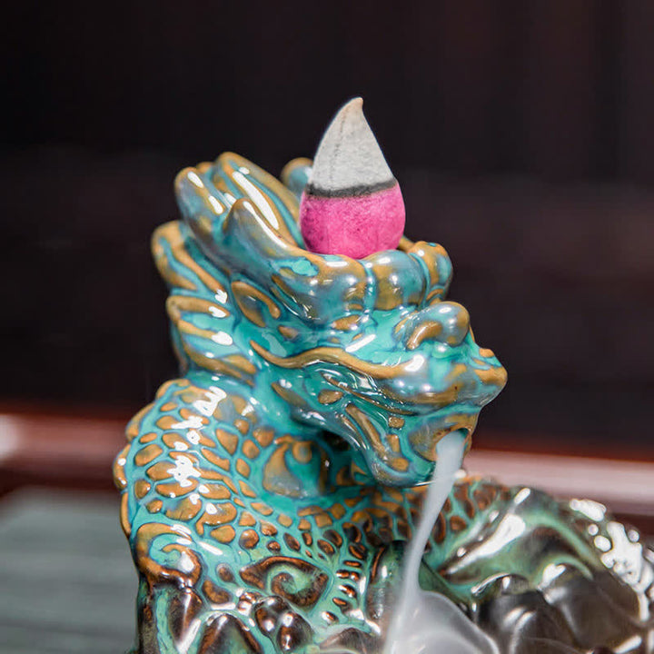 Brûleur d'encens à reflux en céramique à motif de dragon