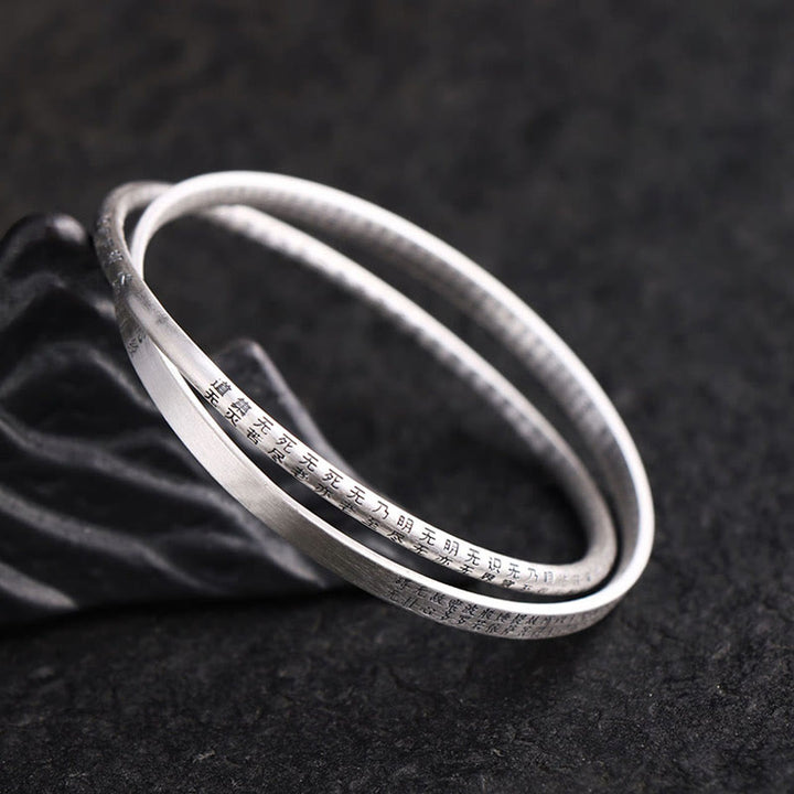 Bracelet de protection sculpté en argent sterling 999 Buddha Stones et Sutra du cœur